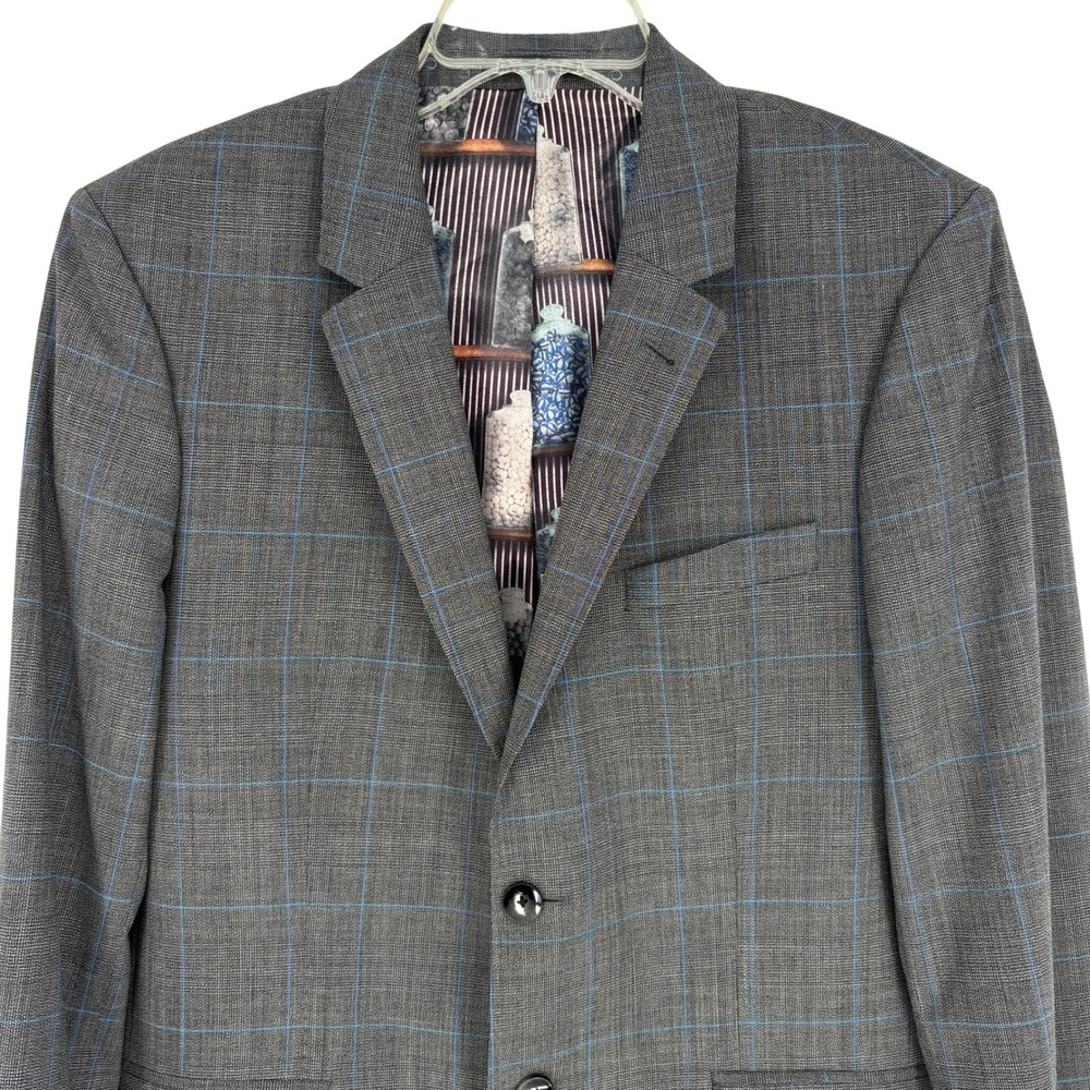 Ted Baker London Men Modern Fit Gray Windowpane Wool Blazer Suit Jacket 40R